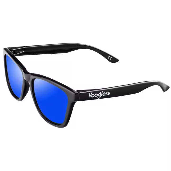 VOOGLERS - POLARIZED UNIQUE Madrid Night Gafas de Sol Polarizadas Para Hombre y Mujer Unisex, UV400, Cristales Lentes de Espejo Azules, Moda / Verano, Montura Negra Brillo - 1