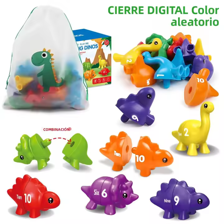 Juego Educativo De Aprendizaje Montessori Para Niños Dinosaurios Y Letras 13PCS Juguete De Dos Caras Para Preescolar - 1