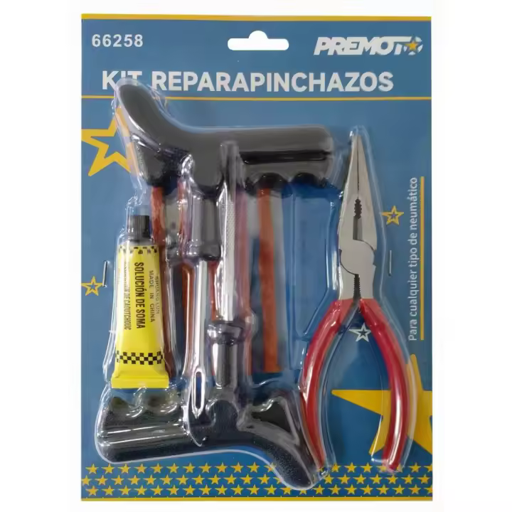 PREMOTO-Kit repara pinchazos-para cualquier tipo de neumatico- herramienta de reapracion- kit de reparacion pinchazos-66258 - 1