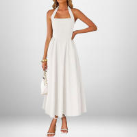 Vestido Largo Para Mujer Verano 2025 Elegante De Color Sólido Cuello Cuadrado Sin Mangas Cintura Ajustada Vestido De Noche Largo Espalda Descubierta Slim Fit Polyester - details 5