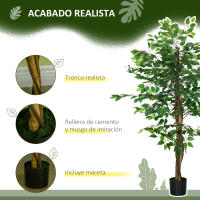 HOMCOM Ficus Artificial con Troncos Naturales Planta Artificial con Maceta Árbol Artificial Decoración para Hogar Salón Oficina Verde - details 3