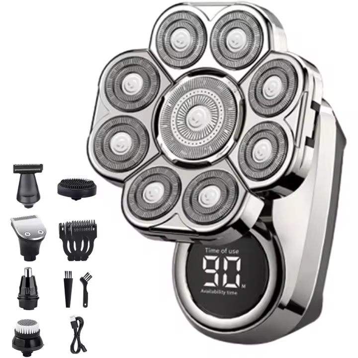 Afeitadora de cabeza Bawldy Pro, cabezales de cuchillas flotantes 9D, pantalla LED inteligente, resistente al agua IPX7, afeitado en seco y húmedo, afeitadora inalámbrica recargable (1 juego, plateada) - 1