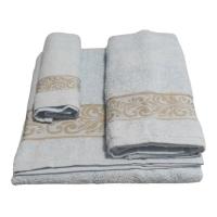 Juego de Toallas de Baño Color Celeste con Cenefa Elegante – Set de 3 Piezas de Lujo: Toalla de Baño, Manos y Facial | 100% Algodón Portugués Suave y Absorbente | 500 g/m² | Certificado OEKO-TEX® | Ideal para Hogar, Regalo o Hoteles | Mercatienda.es - details 1