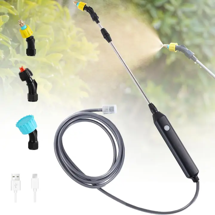 Pulverizador eléctrico de Jardín con 3 Boquillas y Manguera de 3 M, recargable por USB, para protección de Plantas, deshierbe y lavado de vehículos (5 V) - 1