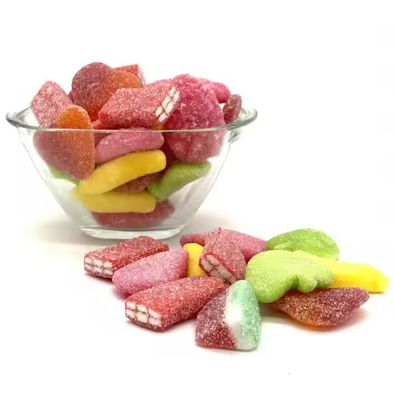 FINI PARTY MIX 1KG, MEZCLADOS DE - Corazón de Melocotón.  - Ladrillos pica rellenos.  - Manzanas.  - Fresas batidas.  - Tajadas de sandía.  - Platanos. APROX 143U L  MEZCLA PERFECTA SABOR TOP ORIGINAL FINI - 1