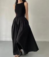 Nuevo Vestido Largo Elegante Y Sencillo Para Mujer En Color Negro Con Cuello Redondo Y Cintura Alta Estilo Moda Casual De Verano Sin Mangas - details 0