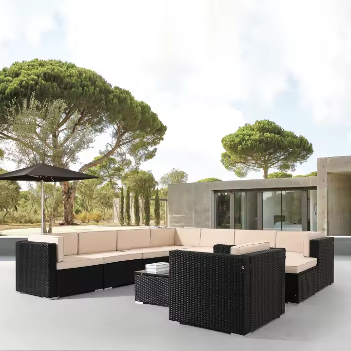 AREBOS Muebles jardín de poliratán Lounge Granada 8 personas combinable negro - 1
