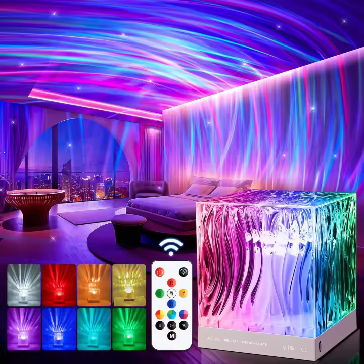 Proyector De Aurora Dinámica Lumière Nocturne Con Ondas De Agua Lámpara De Cristal De 17 Colores Para Sala De Estar Estudio Dormitorio - 1