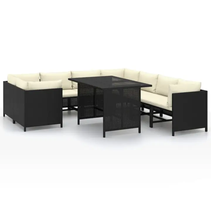 vidaXL Set de muebles de jardín 9 pzas y cojines ratán sintético negro - 1