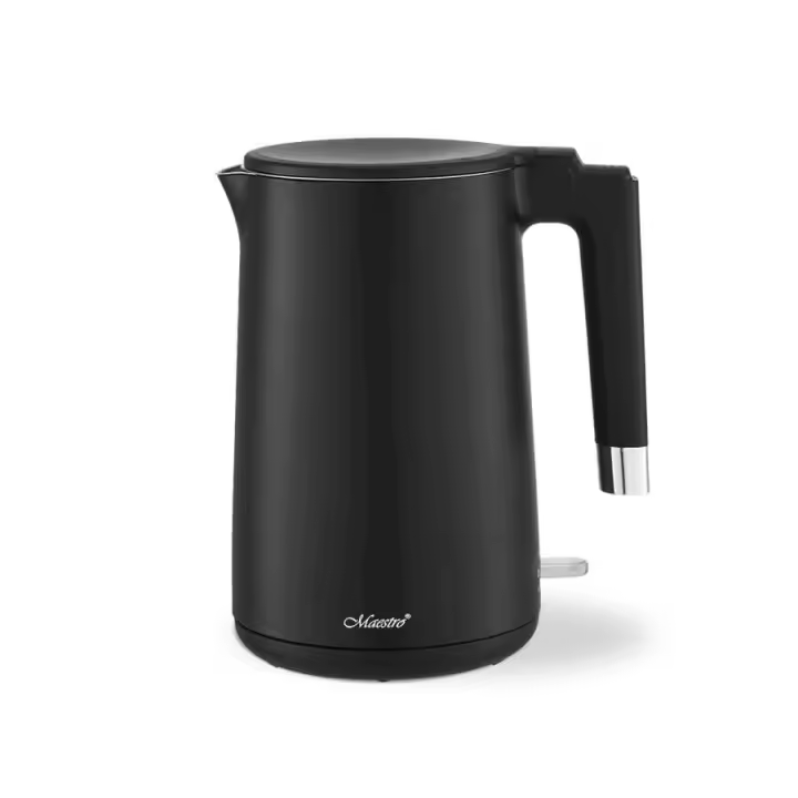 Maestro MR-026 Hervidor eléctrico 1,7 L 1800 W | paredes dobles | acero inoxidable | Base giratoria con apagado automático (negro) - 1