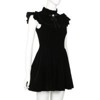 Vestido Mini De Veludo Elegante Y Moda A-Line Para Mujer Slim Con Volantes Sin Mangas Cierre De Cremallera Estilo Casual Otoño Invierno Callejero - details 2