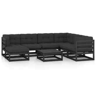VIDAXL 3076763 juego de muebles para jardín de 8 piezas con cojines fabricado en madera y tela de color negro y gris - 1