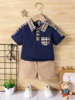 Conjunto De Verano Para Bebé Niño 2 Piezas Camisa Corta Con Reversa Y Pantalones Casuales Estilo Deportivo Comodidad Moda - details 0