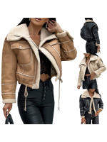 Chaqueta Motera De Cuero Sintético Para Mujer Con Cuello Acordonado De Peluche Vintage Chaqueta Moto Caliente De Invierno Outerwear - details 0
