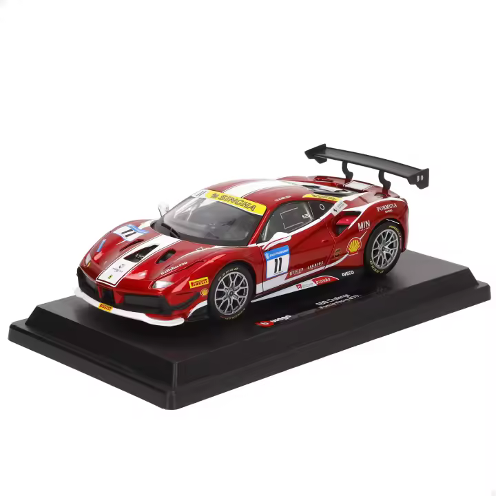 Burago - Maqueta coche Ferrari a escala 1:24, con carrocería fiel al modelo original, interior de alta precisión, detalles de competición y pintura realista, incluye peana expositora, ideal para coleccionistas y amantes del motor - 1