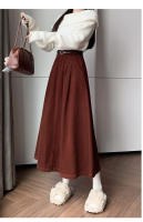 Falda Larga De Corduroy Elegante Para Invierno A-Line Con Cintura Empirica Y Cinturón Amplio Estilo Coreano Moda Feminina - details 2