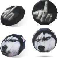 Paraguas mejorado para adultos, plegable, automático y divertido, con diseño creativo, regalo único para el dedo medio (Husky) - details 0