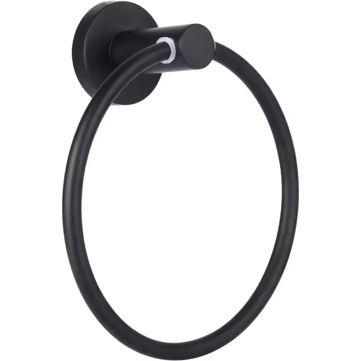 Estante, toallero redondo de acero inoxidable montado en la pared, negro mate, para baño y cocina - 1