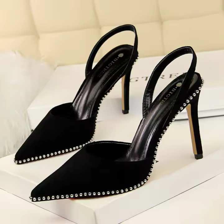 Sandalias De Tacón Alto Para Mujer 9m Sueda Slingback Mules Verano Club Noche Bajo Plataforma Hebilla Trasera Estilo Clásico Sin Cierre - 1