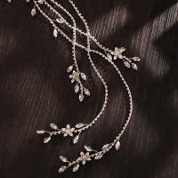 Diadema De Boda Lujo Con Flor Y Cadena Larga De Strass Dorado Y Plata Adorno De Cabello Para Mujer Joyería De Novia Cristal - details 1