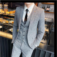 Traje De 3 Piezas Estampado De Rayas Y Cuadros De Alta Calidad - Traje Elegante Para Bodas Y Negocios Estilo Británico Con Chaleco Y Pantalones - details 21