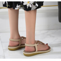 Zapatos de playa europeos y americanos para mujer, verano 2025. Zapatos casuales planos anchos con cuentas de madera tejidas. - details 3