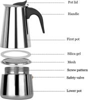 BIT Cafetera Italiana en acero inoxidable  para espresso 2/4/6/9 TAZAS Compatible con gas, vitrocerámica y estufa eléctrica. Uso doméstico y oficina. Cafetera Moka - details 3