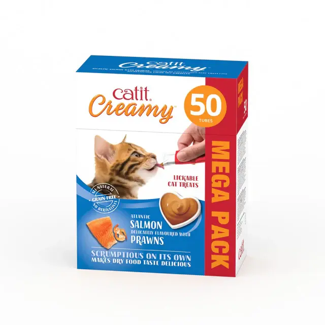Catit Creamy Snacks Para Gatos de Salmon y Gambas - 50 Tubos x 10 g - 1