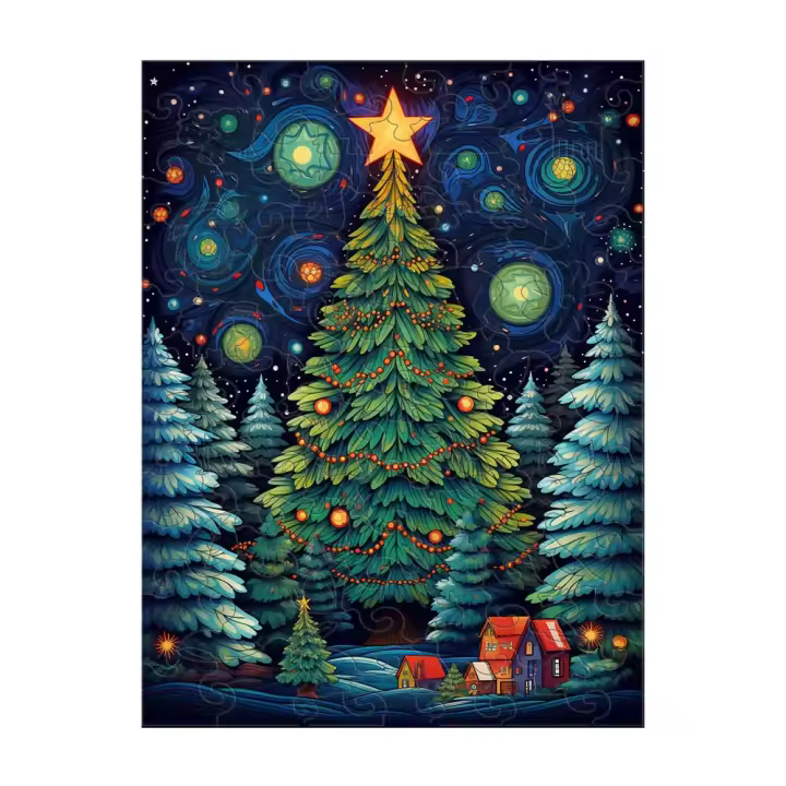 Rompecabezas 3D De Madera Navidad Árbol De Nieve Casa Personalizado Juguete Educativo Interactivo Para Familia Regalos Para Adultos Y Niños - 1