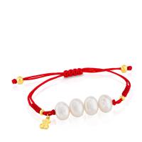 Pulsera de cuero de Plata 925 con Perlas y Oso Dorado - details 4