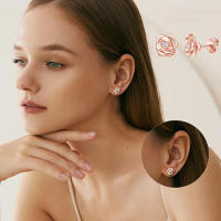 Pendientes Flor de Plata de Ley 925 para Mujer Niña Hipoalergénicos Rosa with Circonita Cúbica - details 1
