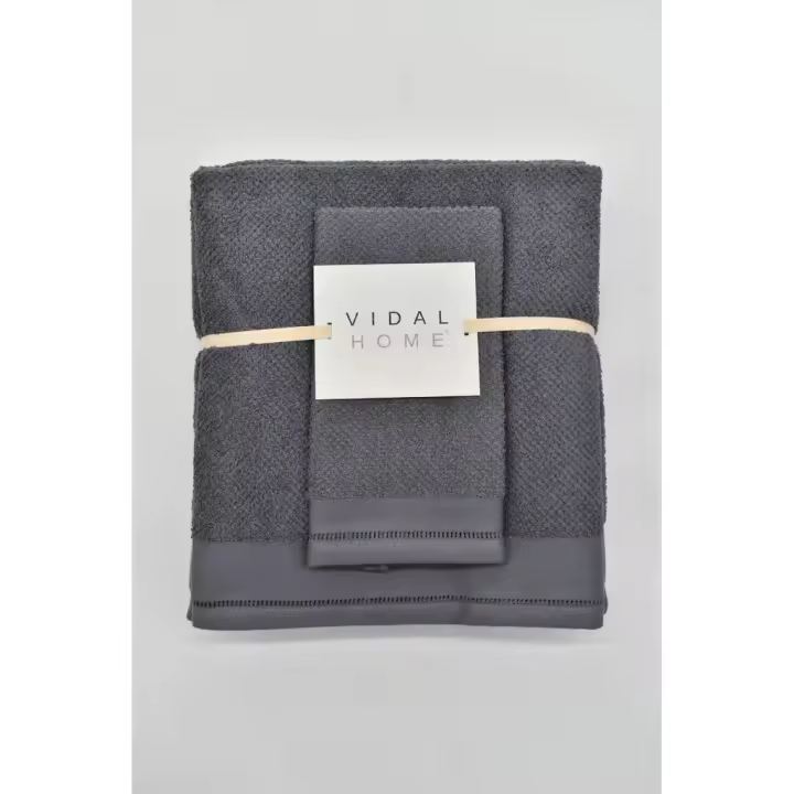 Juego de 3 Toallas, 100% Algodón, Modelo Ponto Aberto, Color Gris, Vidal Home - 1