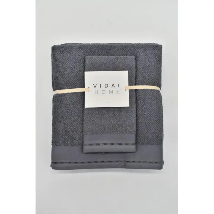 Juego de 3 Toallas, 100% Algodón, Modelo Ponto Aberto, Color Gris, Vidal Home - 1