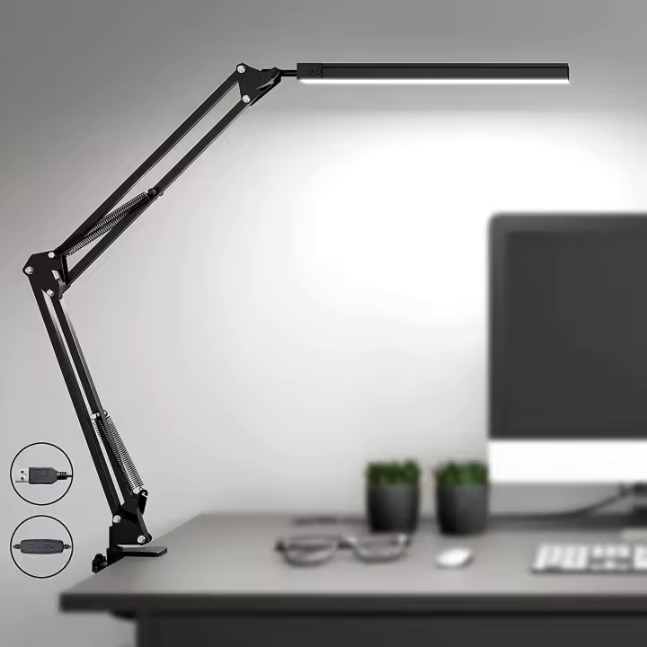 Lampara Escritorio LED - Flexo LED Escritorio Potente con clip - Protección ocular Lampara - 3 modos de luz X 10 niveles de brillo - Negro - 1