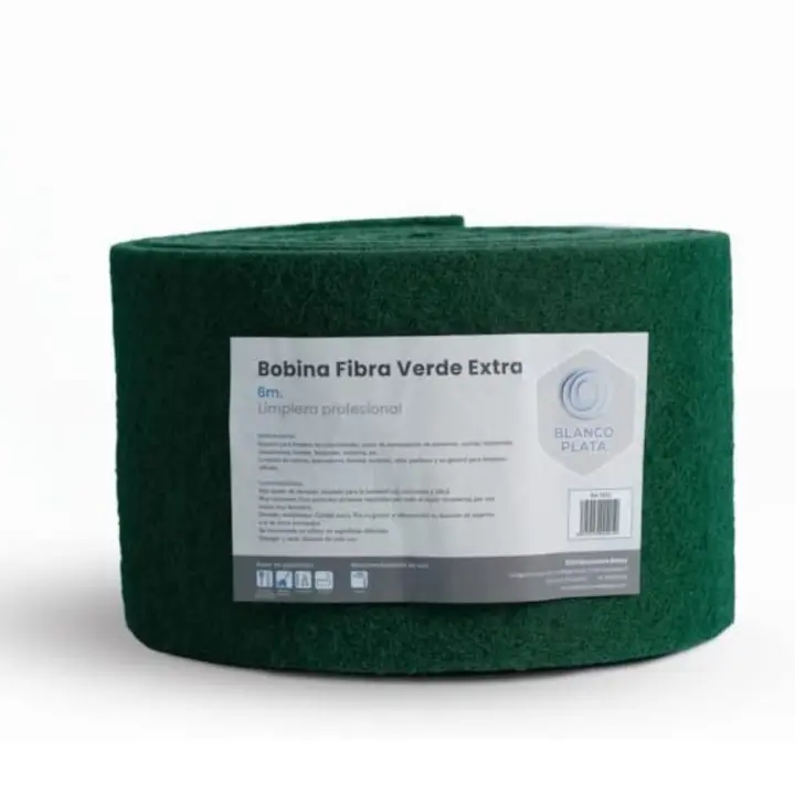 Rollo de Estropajo Verde de Fibra Extra Blanco Plata Resistente y Duradero - 6m de Largo, 15cm de Ancho - 1