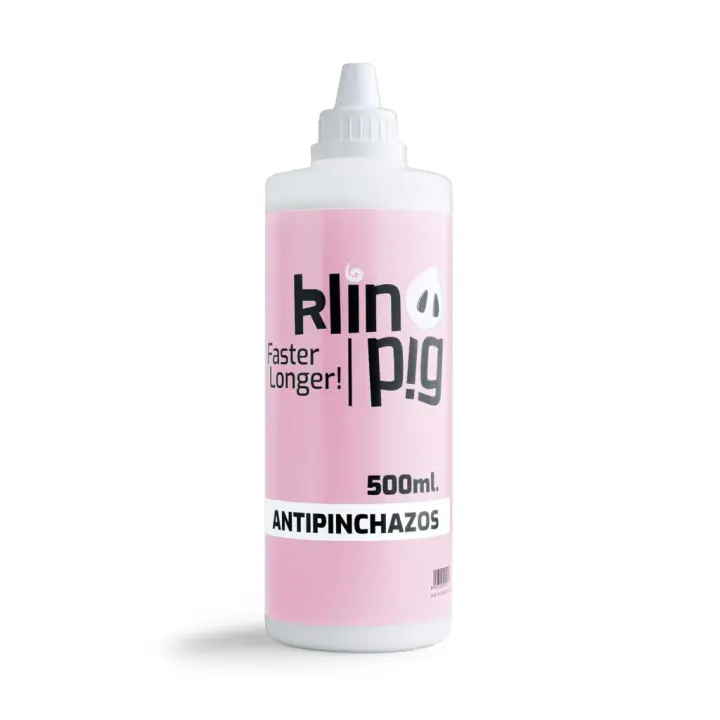 KLINPIG - Líquido Antipinchazos 500 ml, Evita y Sella Pinchazos al Instante, sin Amoniaco Añadido, No Daña Cámara Ni Cubierta, Antipinchazos Bici, Micro Partículas Naturales, Color Rosa, Olor a Chicle - 1