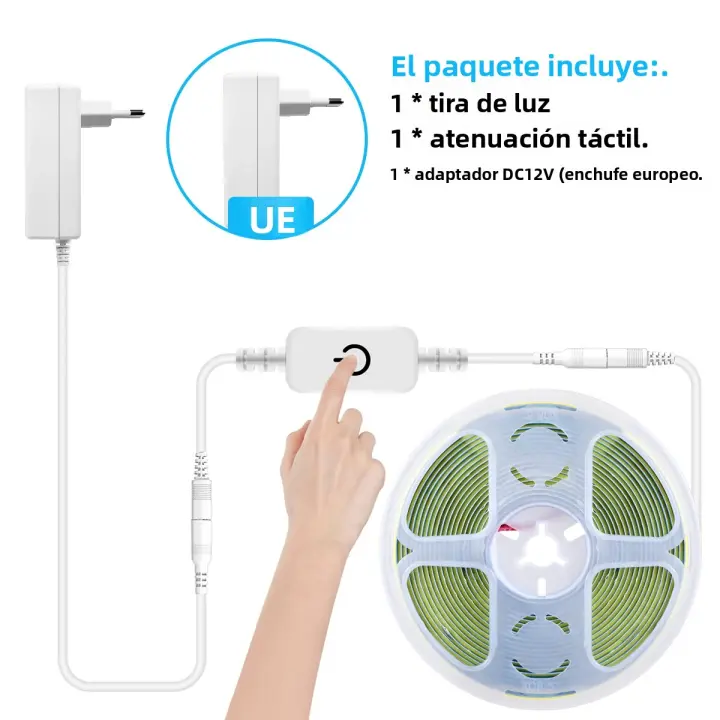 Tira De Luz LED COB 12V Toque Dimmable Adhesiva Flexible 8mm Ancho Fuente De Alimentación Con Suministro De Energía Para Decoración De Habitación - 1