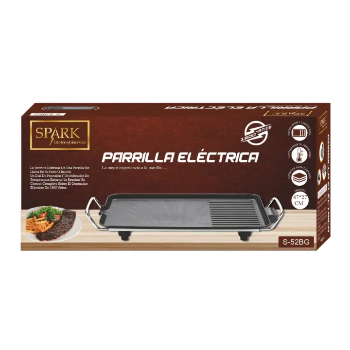 SPARK - Parilla Eléctrica Electric BBQ Grill 47x27 cms Cobertura Anti-Adherente Control de Temperatura Termostato Ajustable hasta 240ºC Potencia 1500W Barbecue, Steak, Barbacoa en Casa, Sin Fuego, Segura, - 1