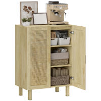 HOMCOM Aparador 2 Puertas de Rejilla de Ratán Aparador para Salón Nórdico con Estantes Ajustables para Comedor Entrada Dormitorio Natural 73x41x102 cm - details 0