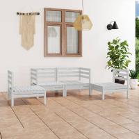 vidaXL Juego de muebles de jardín 4 piezas madera maciza pino en color Blanco/Marrón | almacenamiento funcional diseño moderno para baño dormitorio sala - details 0