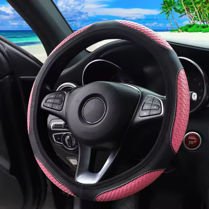 Cubierta De Volante Automotriz De Cuero Trenzado 3D Para Comodidad Ajuste Para 14.5-15 Pulgadas Sin Anillo Interior - 1