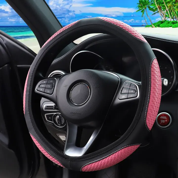 Cubierta De Volante Automotriz De Cuero Trenzado 3D Para Comodidad Ajuste Para 14.5-15 Pulgadas Sin Anillo Interior - 1