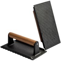 Prensa De Carne Para Barbacoa De Hierro Resistentes Al Calor Con Mango De Madera Forma Rectangular Y Circular Accesorio De Cocina Para Bacon Y Hamburguesas - details 2