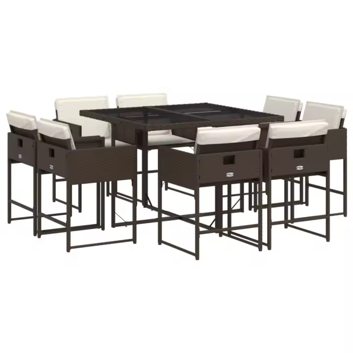 vidaXL Set comedor para jardín 9 pzas y cojines ratán sintético marrón - 1