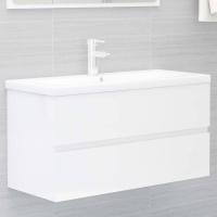 vidaXL Armario para lavabo madera contrachapada 90x38,5x45 cm en color Negro/Blanco brillante/Gris sonoma y más | almacenamiento funcional diseño moderno para baño dormitorio sala - details 1
