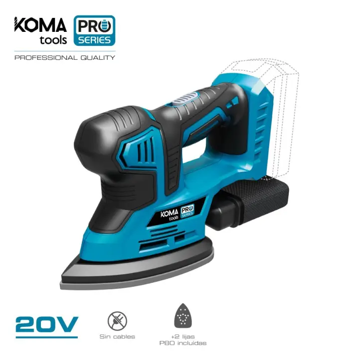 Lijadora tipo mouse 20v sin bateria ni cargador 20,4x15,5cm koma tools pro series battery - 1