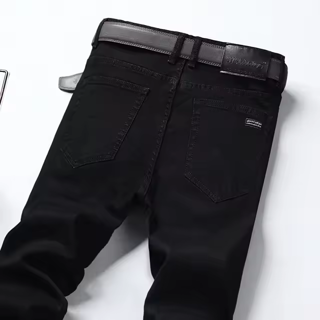 Pantalones De Mezclilla Clásicos Para Hombre Versátiles De Color Sólido Con Stretch Corte Ajustado De Calidad Alta Casual Para Primavera Y Otoño Tallas 28-40 - 1