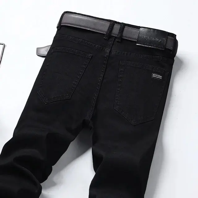Pantalones De Mezclilla Clásicos Para Hombre Versátiles De Color Sólido Con Stretch Corte Ajustado De Calidad Alta Casual Para Primavera Y Otoño Tallas 28-40 - 1