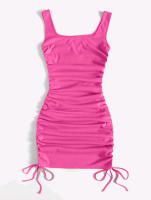 Vestido De Verano Con Tirantes Y Cinturón Ajustable Falda De Cintura Alta Estirada Y Plisada Estilo Casual Largo Mini Para Mujer - details 1