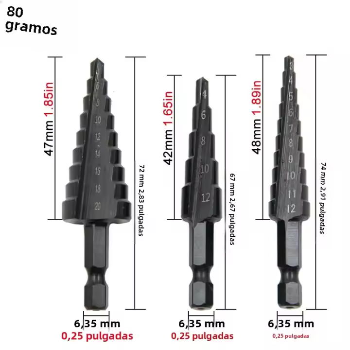 Juego De 3 Piezas De Brocas De Escalera Hexagonales Negras Con Mango Para Reamado Y Apertura De Agujeros Herramienta Pagoda Negra Para Carpintería DIY - 1